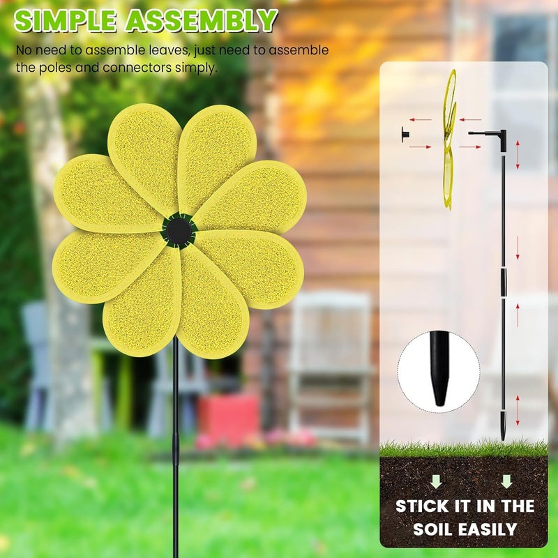 DECEED 4PCS 11.4" W x 28" H Reflective Pinwheels Sparkly Lawn Wind Spinners Colorful Rainbow Windmill for Garden Decoration Bird Devices Deterrent to Scare Birds Away（Yellow） - Image 4